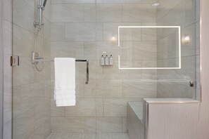 Douche, séchoir à cheveux, serviettes fournies