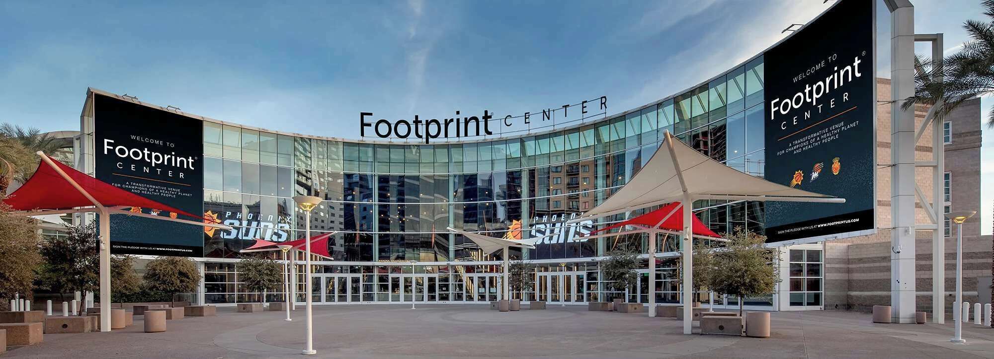 A modern building with the name 'Footprint Center' prominently displayed.