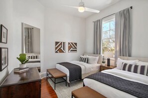 4 bedrooms, desk, iron/ironing board, travel cot