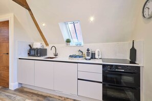 Fridge, microwave, oven, coffee/tea maker