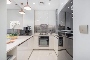 Fridge, microwave, stovetop, toaster