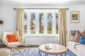 Smart TV, fireplace, foosball