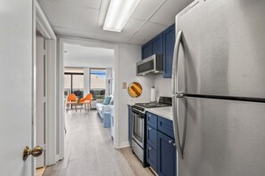 Fridge, microwave, dishwasher, coffee/tea maker