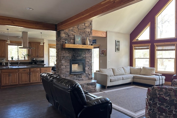 TV connectée, cheminée, livres