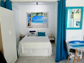 1 bedroom, iron/ironing board, bed sheets