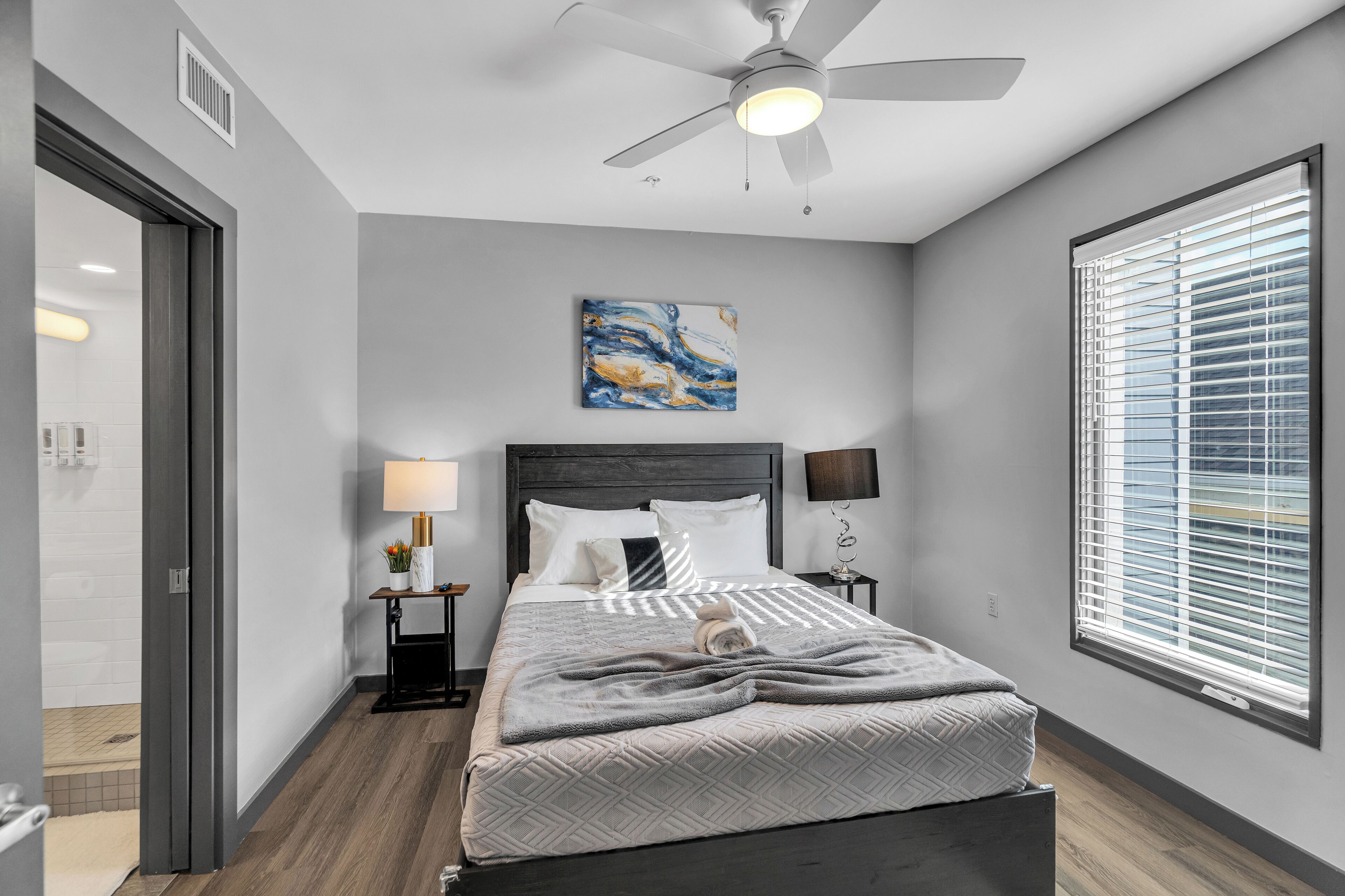 Individually decorated, individually furnished, iron/ironing board