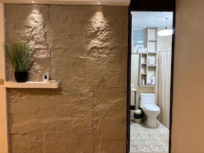 Shower, towels, toilet paper