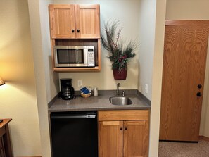 Fridge, microwave, coffee/tea maker
