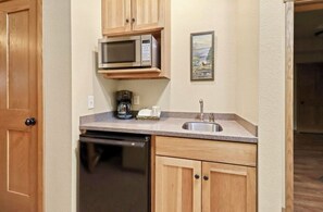 Fridge, microwave, coffee/tea maker