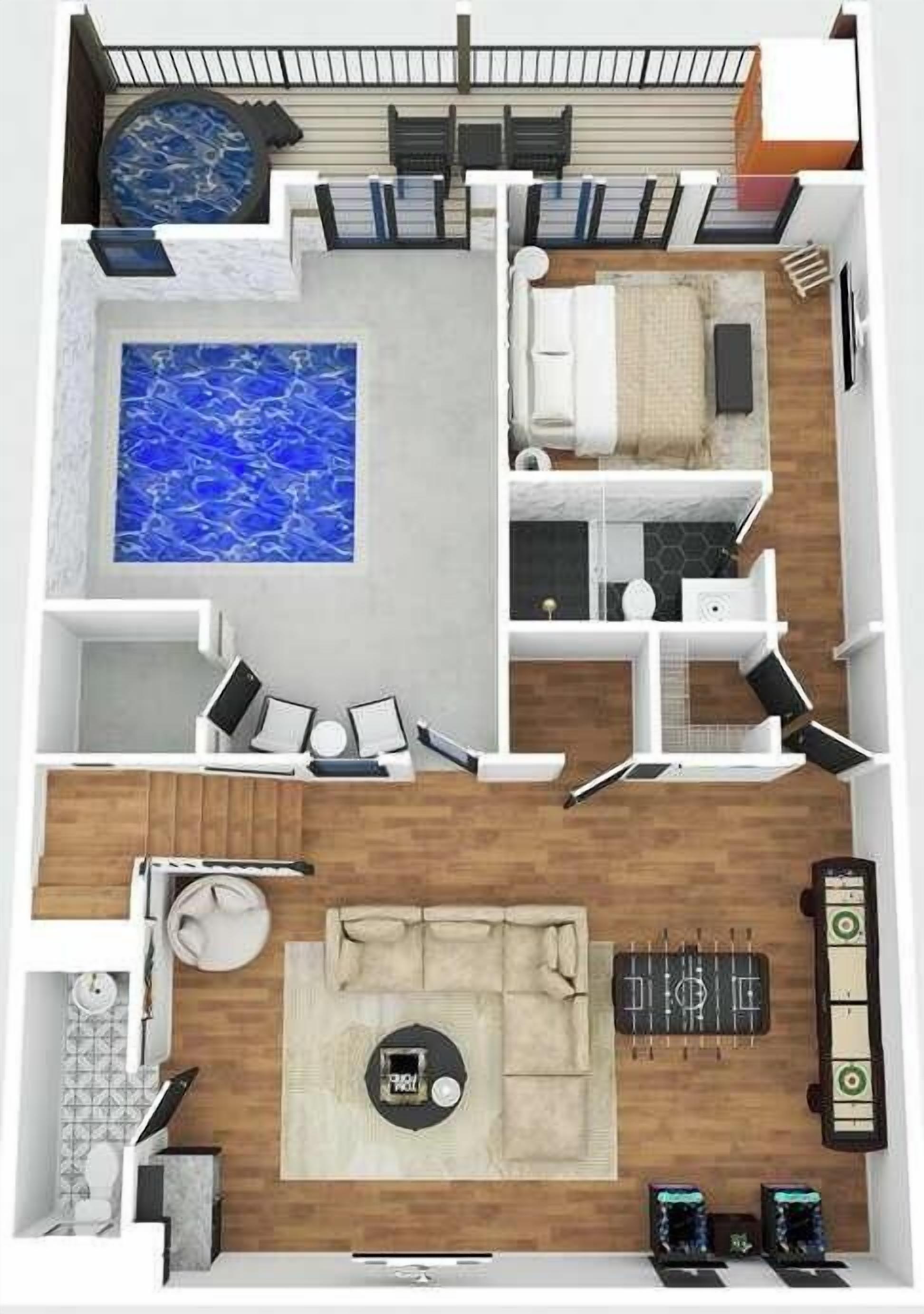 A 2-bedroom apartment layout with a living room, dining area, kitchen, and a small balcony.