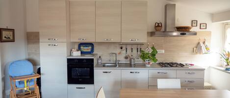 Fridge, oven, stovetop, coffee/tea maker