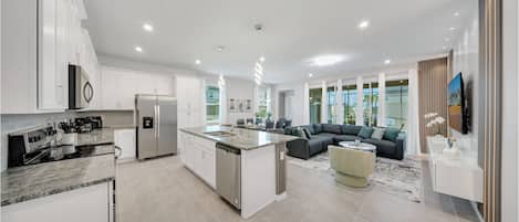 Fridge, microwave, oven, dishwasher