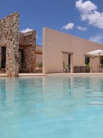 Outdoor pool, open 9:00 AM to 9:00 PM, pool umbrellas, sun loungers