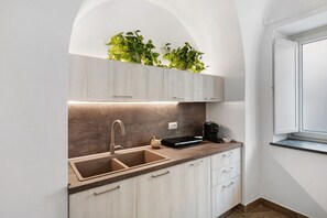 Kühlschrank, Mikrowelle, Herdplatte, Geschirrspüler