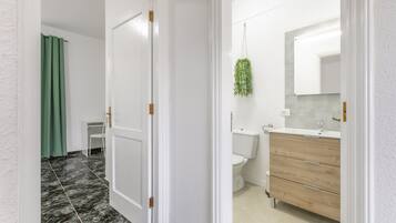 Regadera, secadora de cabello, toallas