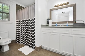 Hair dryer, soap, toilet paper