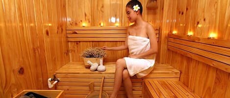 Steam room, body treatments, body scrubs, reflexology, 3 treatment rooms
