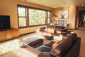 智能電視、壁爐、書籍、音響