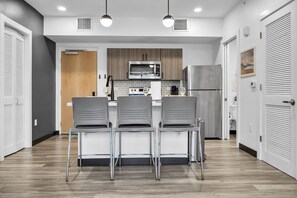 Fridge, microwave, oven, dishwasher