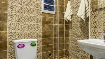 Shower, towels, soap, shampoo