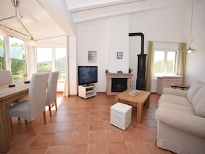 TV, fireplace
