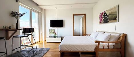 Apartamento conforto, 1 quarto | Wi-Fi de cortesia, roupa de cama