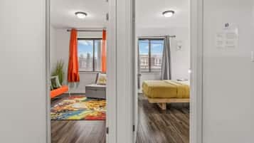 1 bedroom, travel cot, bed sheets