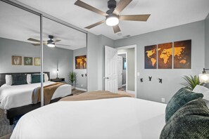 4 bedrooms, desk, iron/ironing board, travel crib