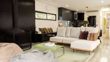 Smart TV, fireplace, stereo, offices