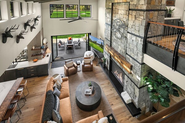 Smart TV, fireplace, foosball, table tennis