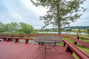 Outdoor dining - Multi-level home, large wrap around deck, stunning views of the Necanicum River. (Seaside)