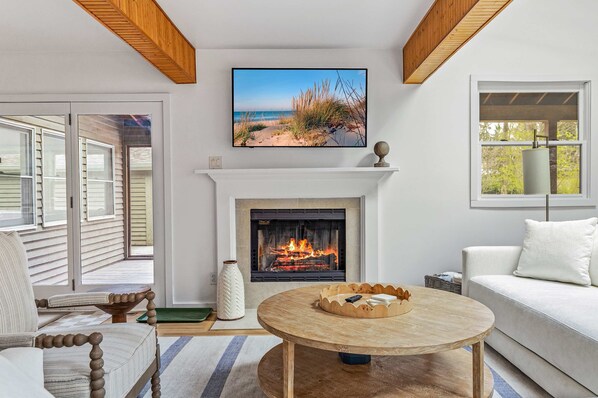 TV, fireplace - Forest House Escape & Steps to McKinley Beach (Union Pier)