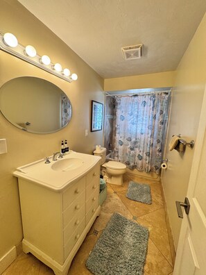 Shower, towels, toilet paper