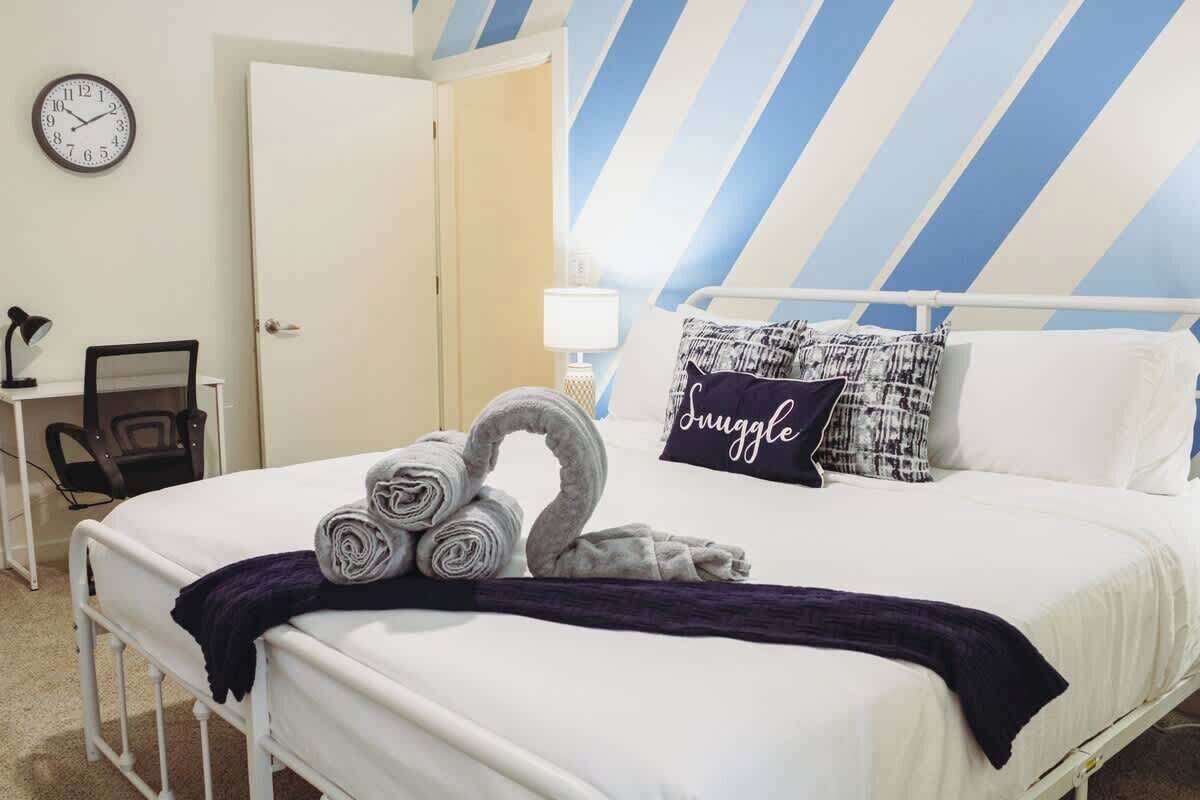 1 bedroom, desk, iron/ironing board, travel crib