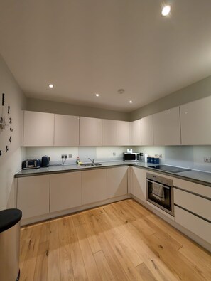 Frigorífico, microondas, horno y placa de cocina