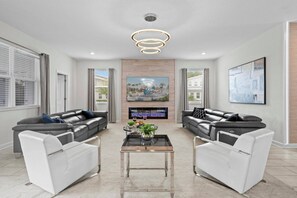 TV, fireplace, video games