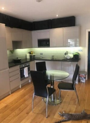Fridge, microwave, oven, coffee/tea maker
