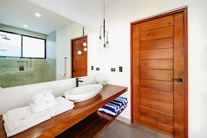 Shower, hair dryer, soap
