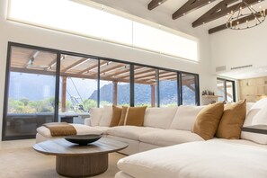 Smart TV, fireplace, stereo, computer monitors