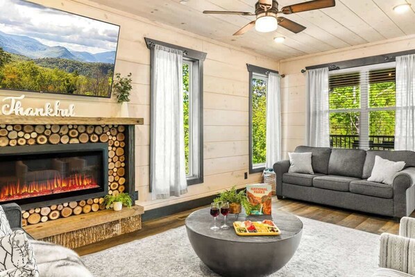 TV, fireplace, offices