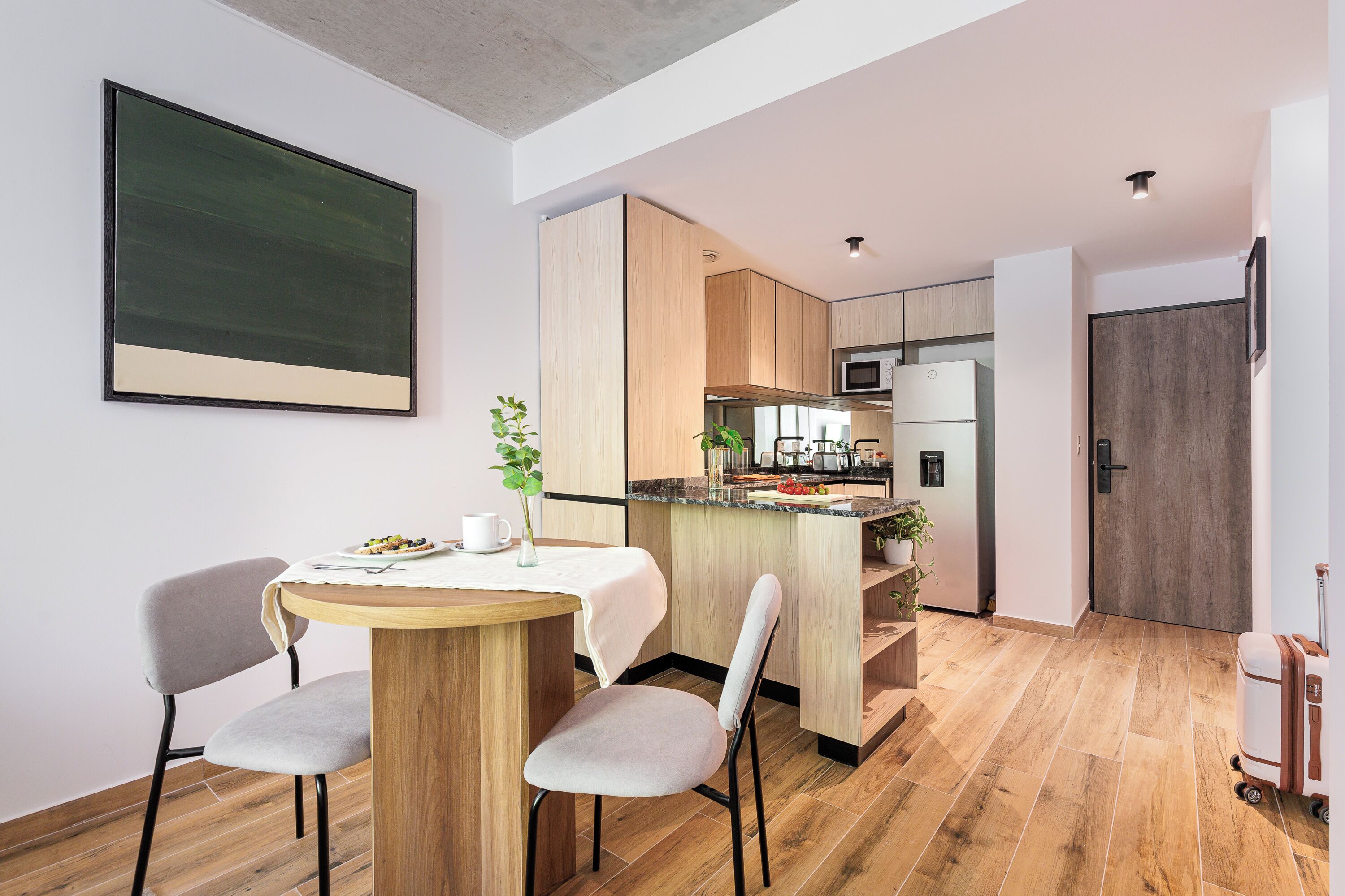 Apartment (502) | Private kitchen | Full-sized fridge, microwave, oven, stovetop