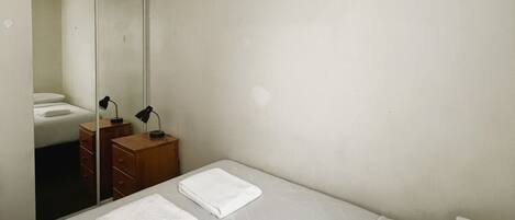 1 bedroom, desk, iron/ironing board, travel cot