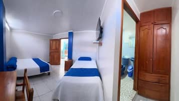Desk, laptop workspace, free WiFi, bed sheets