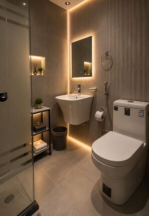Bathroom | Shower, slippers, towels, soap - Comfortable Diamond Apartments (Jeddah)