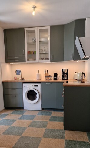 Réfrigérateur, micro-ondes, plaque de cuisson, lave-vaisselle