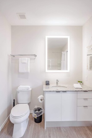 Douche, sèche-cheveux, serviettes fournies