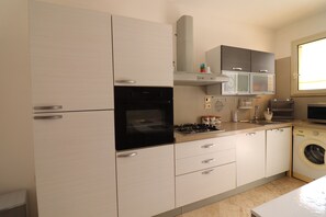 Fridge, oven, stovetop, cookware/dishes/utensils