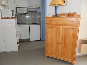 Réfrigérateur, micro-ondes, plaque de cuisson
