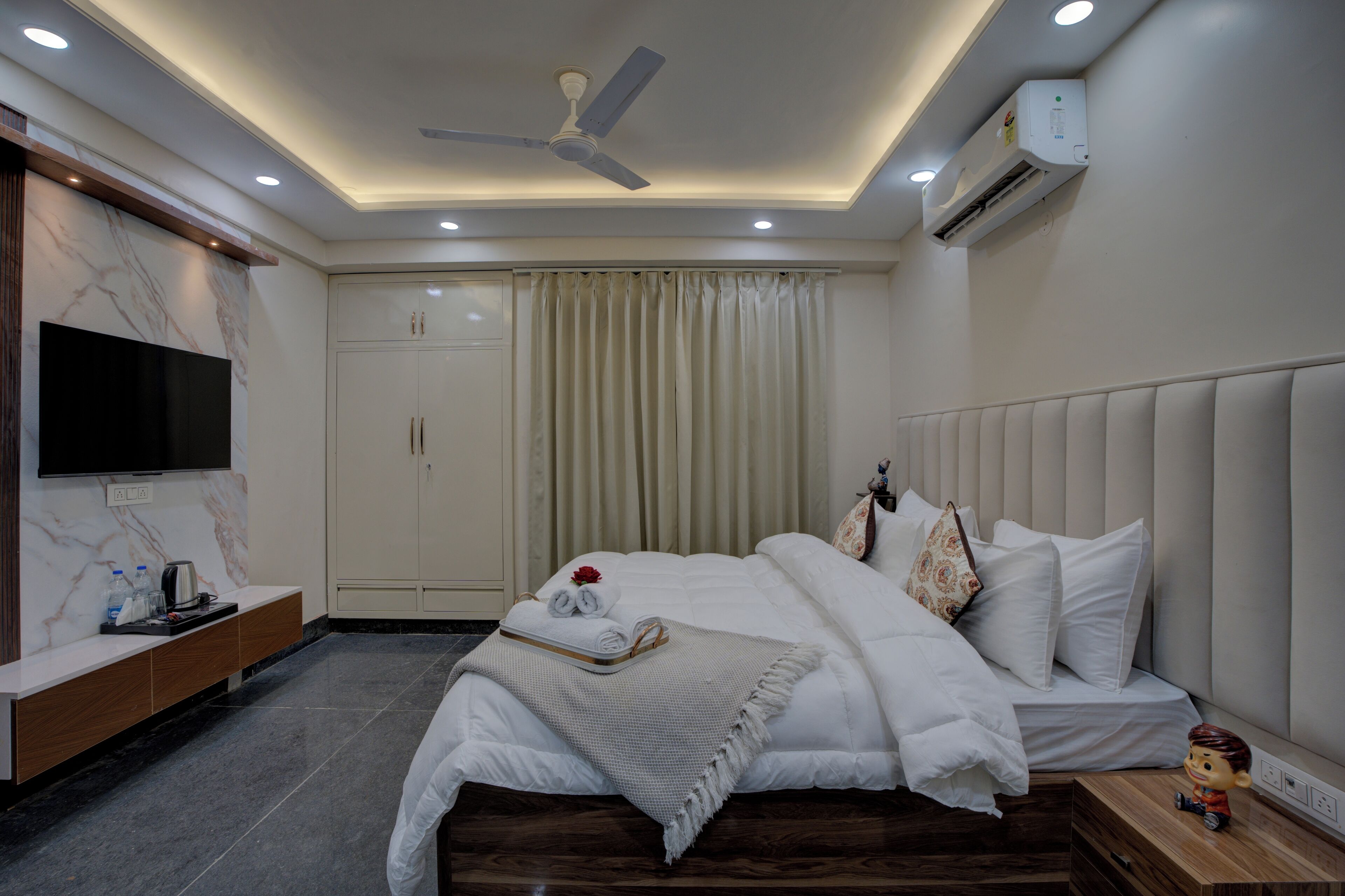 Blackout curtains, iron/ironing board, free WiFi, bed sheets