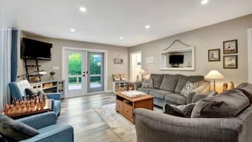 Télévision, cheminée, lecteur de DVD